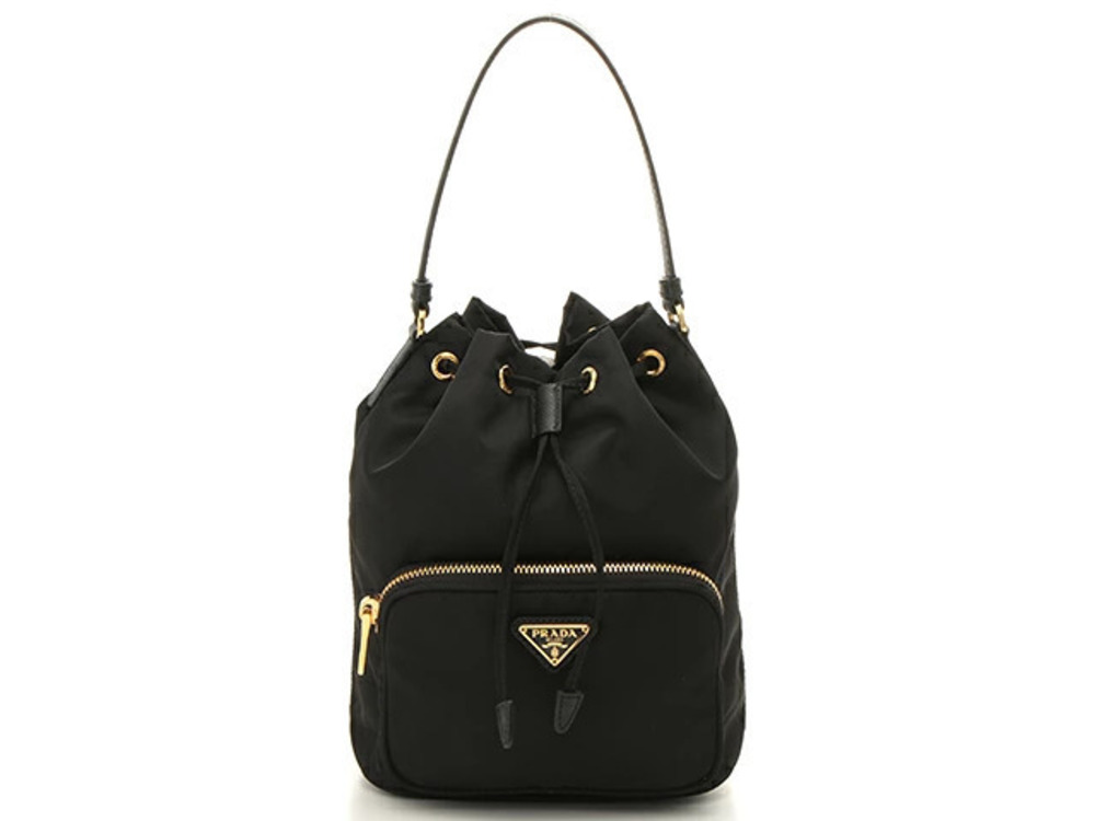 Prada Drawstring Handbag Black Leather